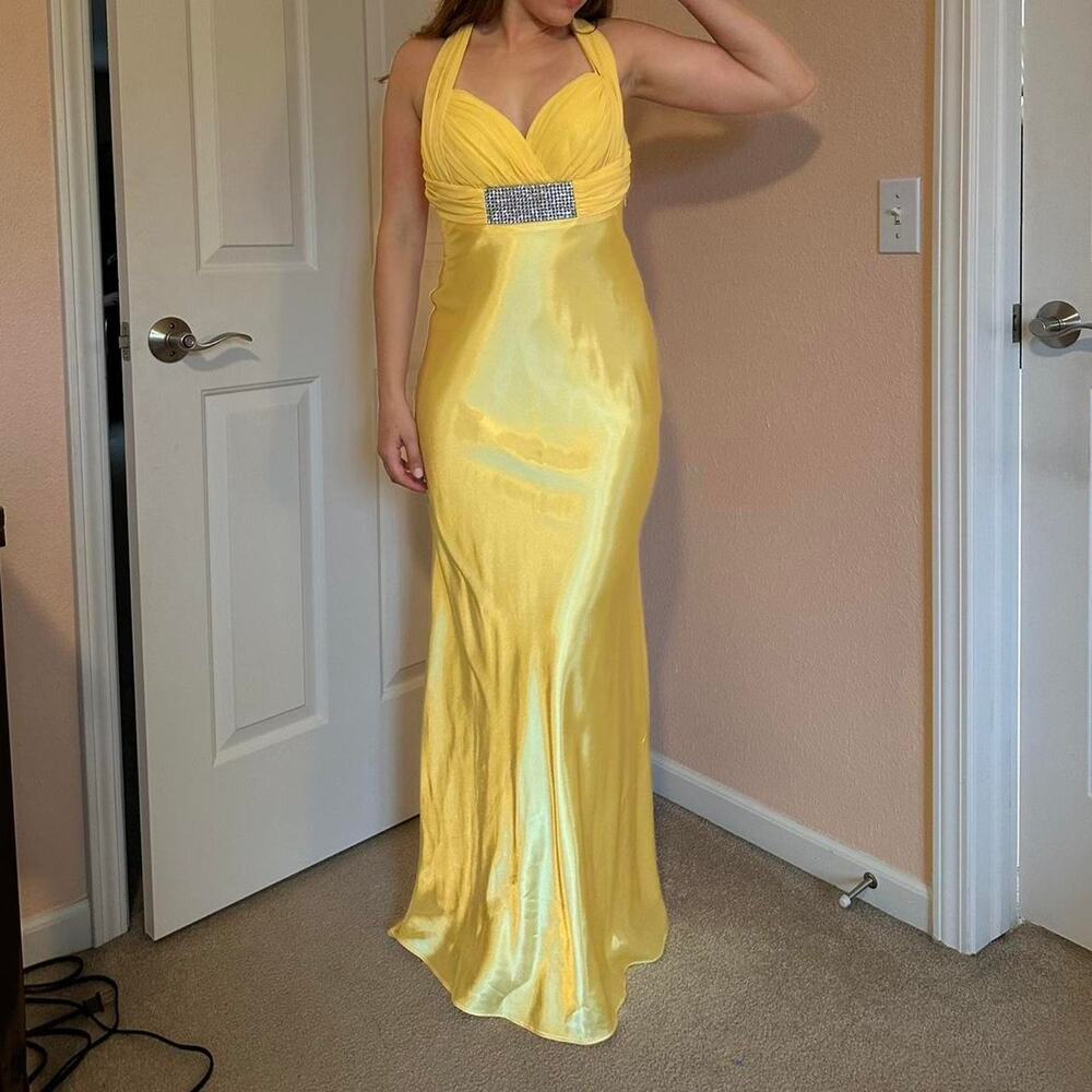 Vintage Y2K Betsy & Adam by Linda Bernell Formal Wedding Prom Dress Yellow Satin